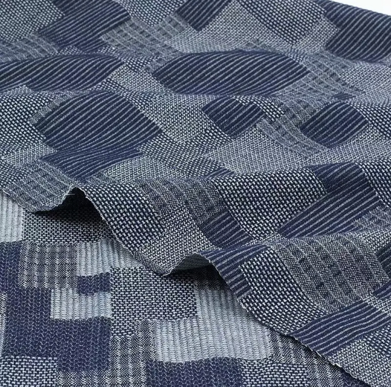 10 oz Stretch Jacquard Denim Fabric with New Twill Pattern Washed Plaid Denim Fabric 